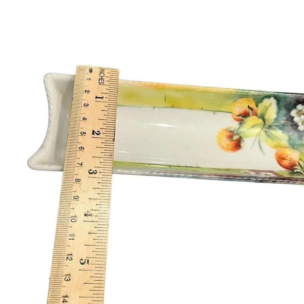 Vintage Antique Dresser Tray Pin Tray Pen Pencil Holder Hand Painted Strawberrie